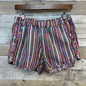 Madewell Womens Rainbow Stripe Linen Cotton Pull On Shorts Multicolor Small